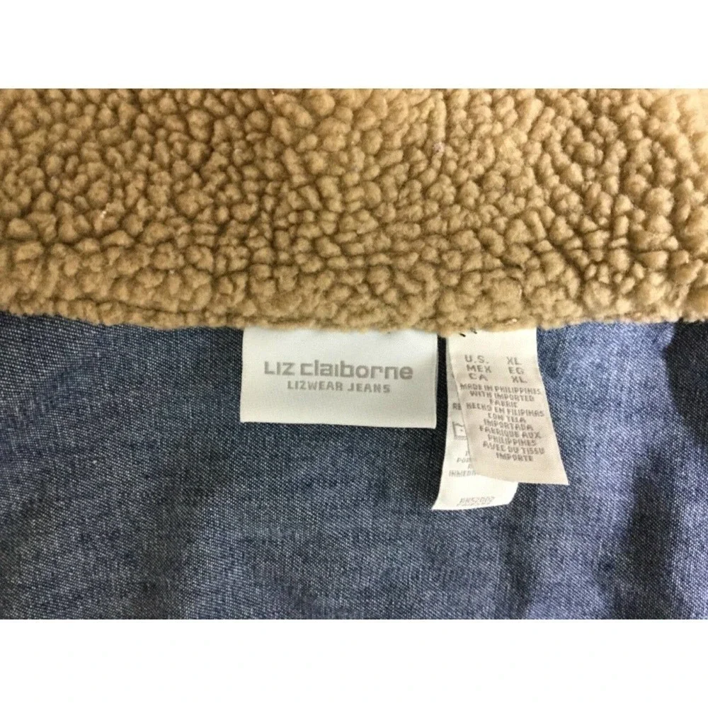 LIZ Claiborne Denim Jeans Jacket Trucker‎ Cotton Blue Sz XL Sherpa Collar Womens